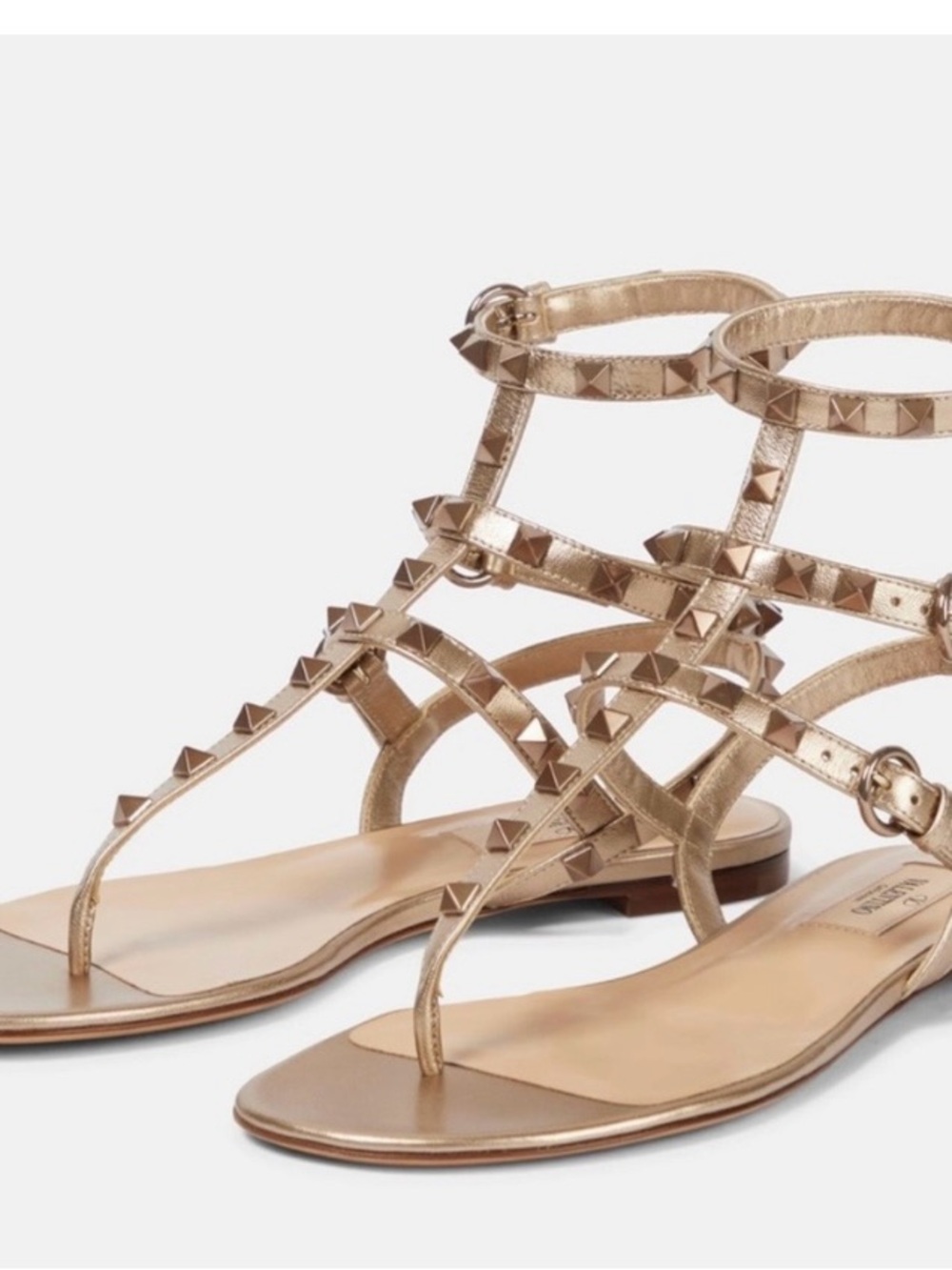 Valentino Garavani Rockstud Metallic Gold Leather Gladiator Sandals